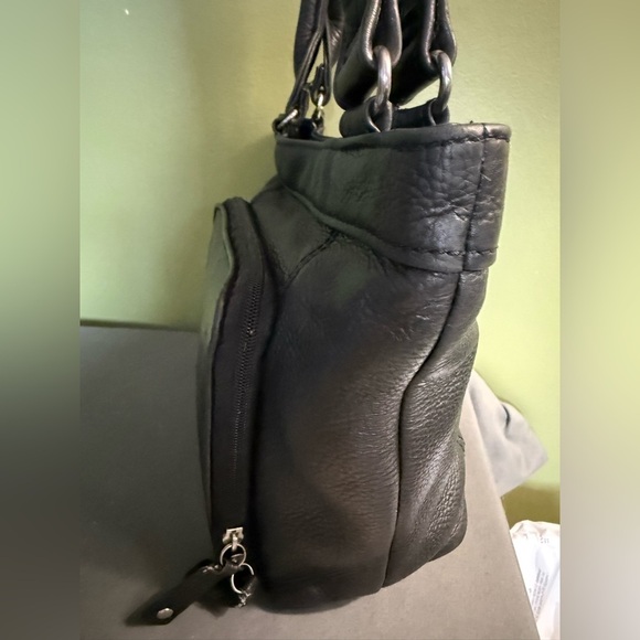 Fossil Vintage Black Leather Shoulder Bag 75082 Built in Wallet Multiple Pockets - Picture 4 of 9